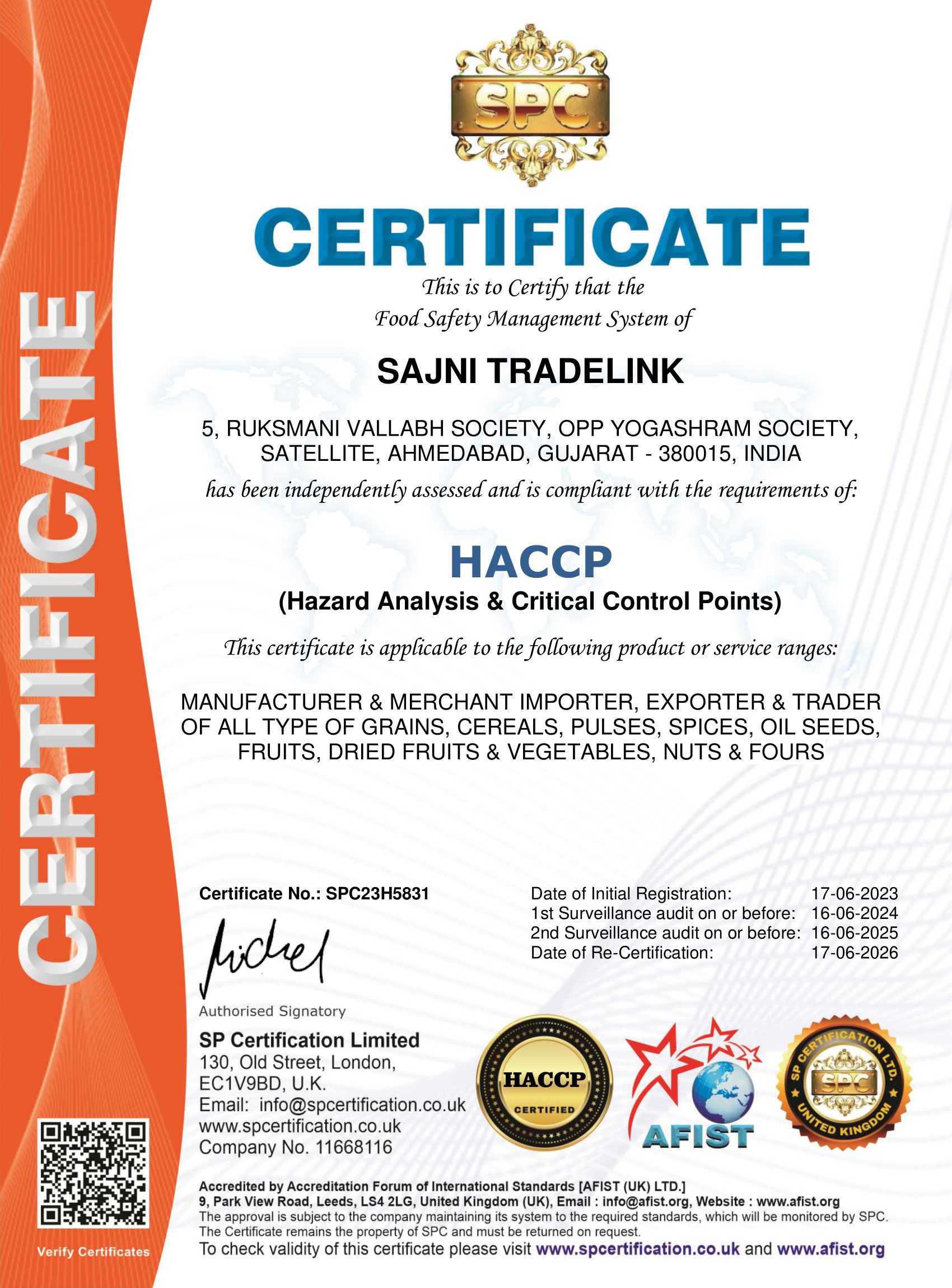 HACCP certificate
