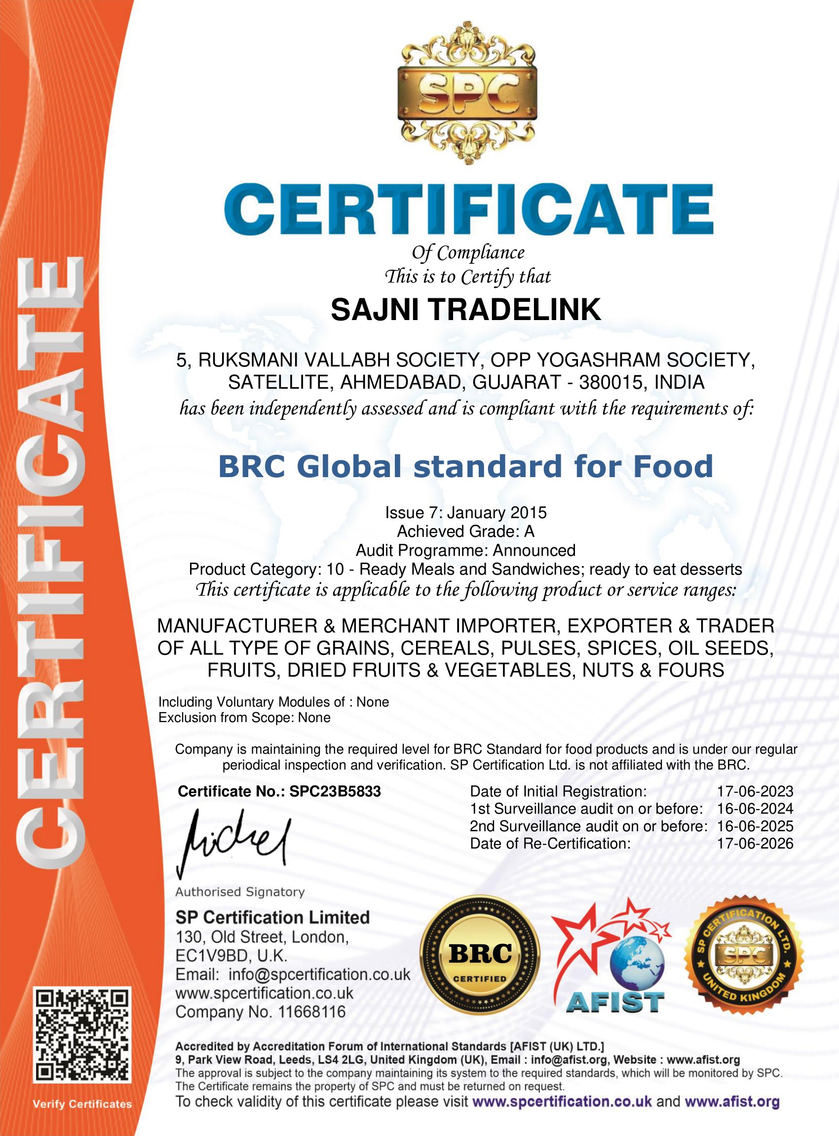 BRC certificate