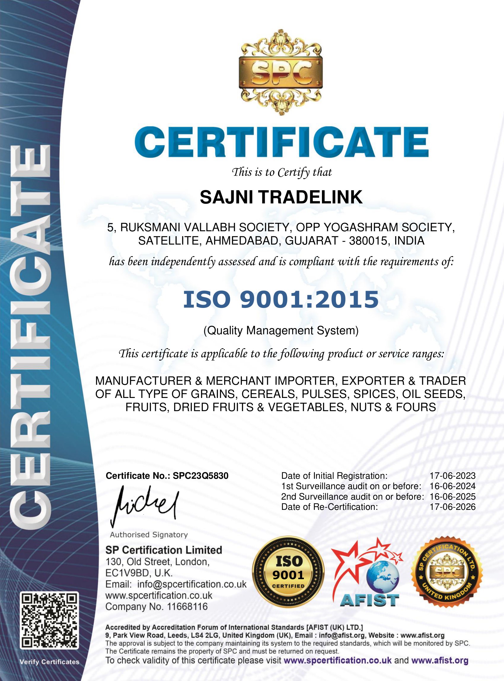 ISO 9001 certificate